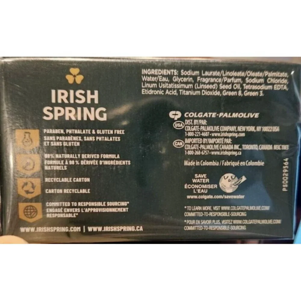 Irish Spring Original Clean 12 Hr Deodorant Soap Flaxseed Oil 8 PK 3.75 OZ Bars